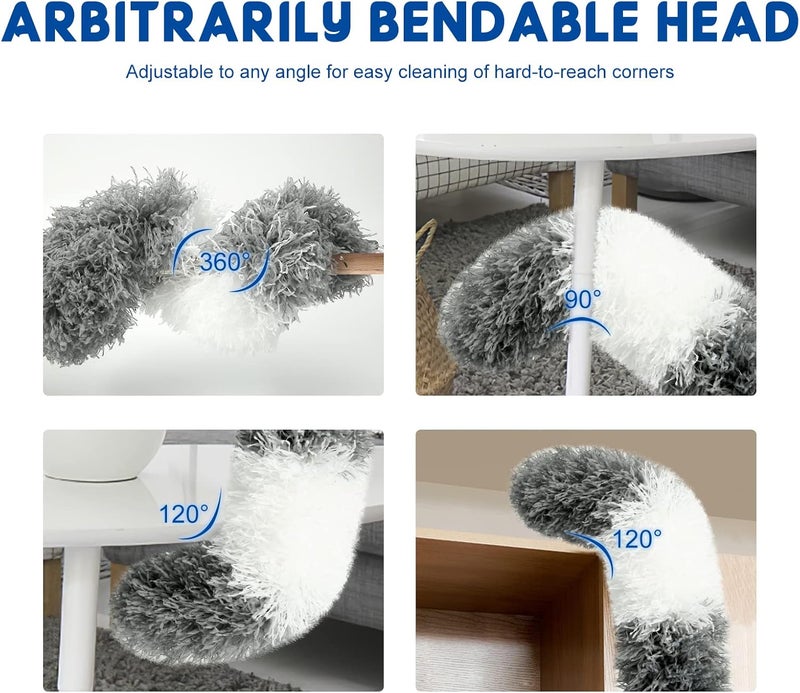 AURUZA Microfiber Feather Dusters for Cleaning, Extendable Duster with 110" Extension Pole & 2pcs Replaceable Bendable Head, Cleaner Supplies Duster Tool for Ceiling Fan Furniture Cars Home Kitchen Gadgets - Image 3